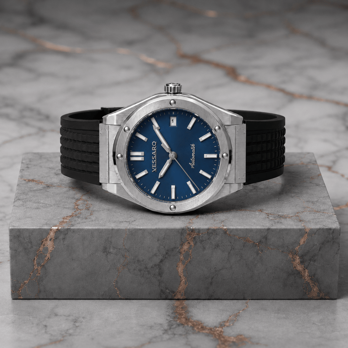 VALTOR BLUE RUBBER SILVER - Luxury | Vessaro